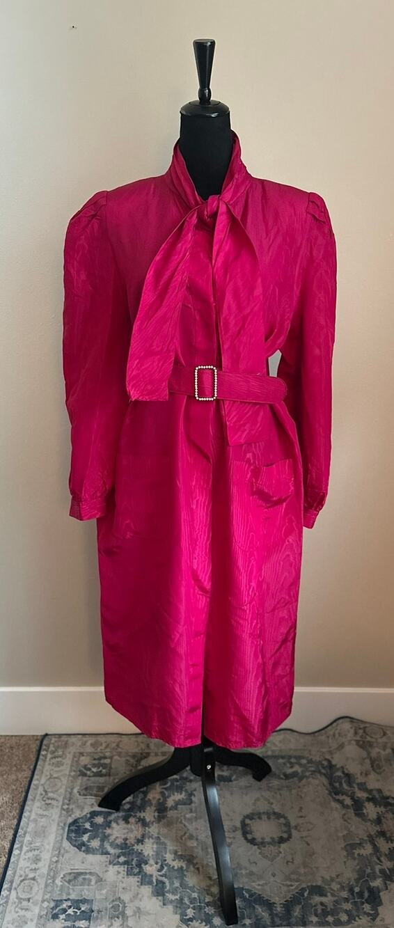 VINTAGE HALSTON III Fuchsia Taffeta Belted Dress Size 12